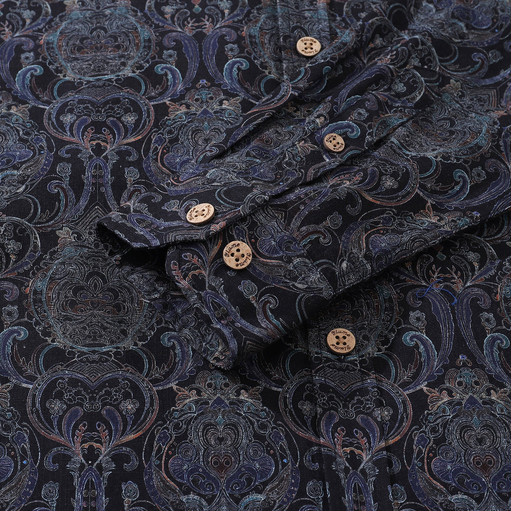 Men's Hawaiian Shirt Symmetrical Aesthetics Cotton Button-down Long Sleeve Aloha Shirt