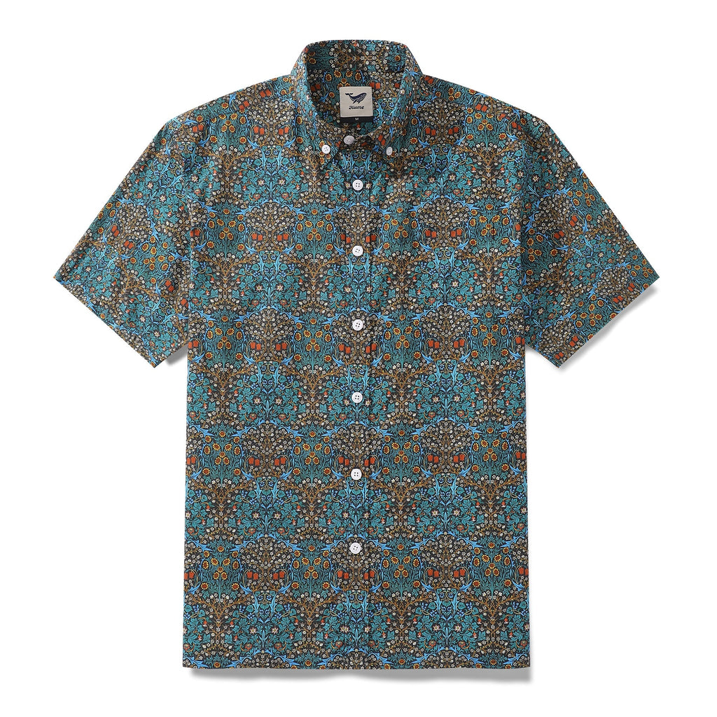 Men's Hawaiian Shirt Tulip Print Cotton Short Sleeve 1940s Vintage Aloha Shirt