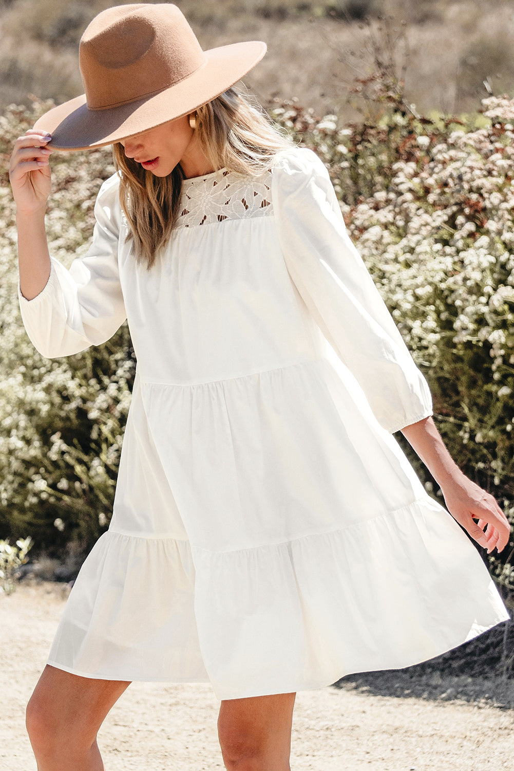 Whitley Floral Lace Patchwork Tiered Mini Dress
