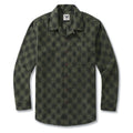 Men's Hawaiian Shirt Cotton Camp Collar Long Sleeve Classic Check Shirt - OLIVE GREEN