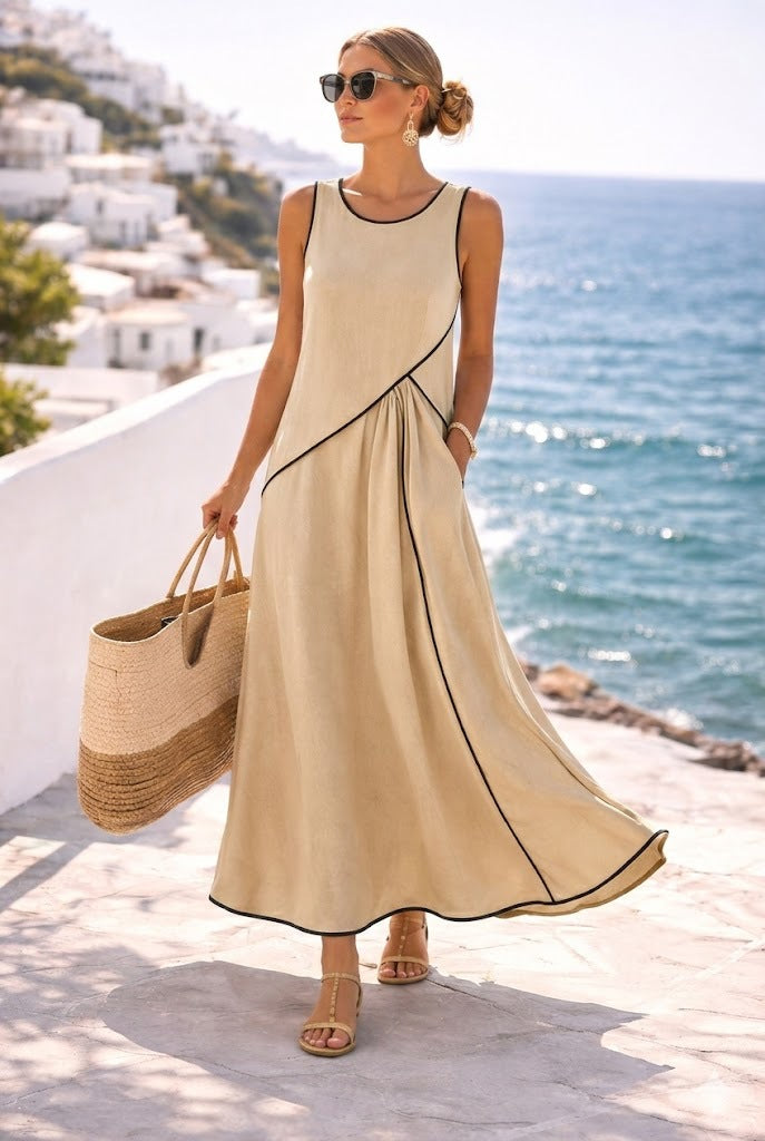 Mediterranean Contrast Color Vacation Dress – 7 Colors