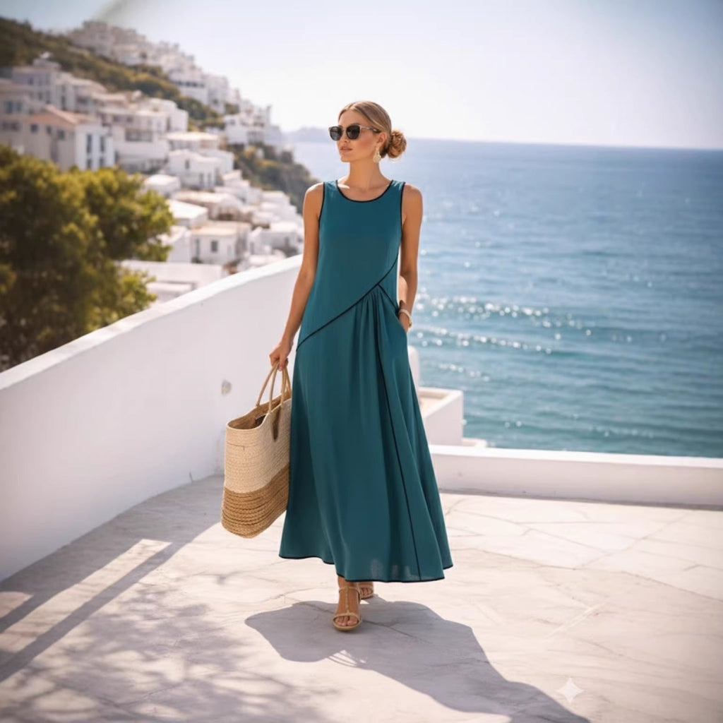 Mediterranean Contrast Color Vacation Dress – 7 Colors