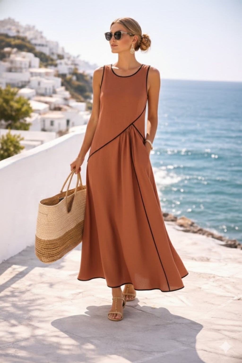 Mediterranean Contrast Color Vacation Dress – 7 Colors