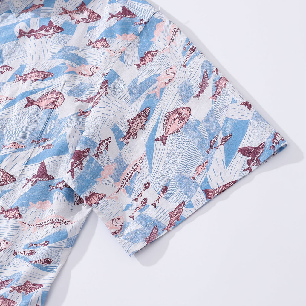Hawaiian Shirts for Men Coral and Fish Print 100% Cotton