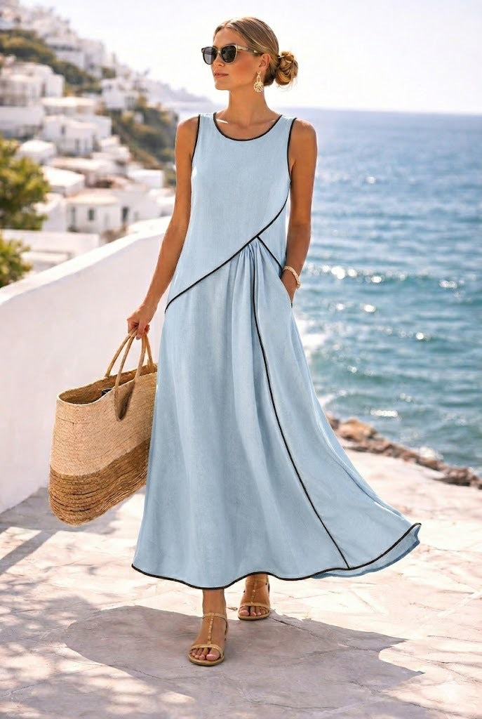Mediterranean Contrast Color Vacation Dress – 7 Colors