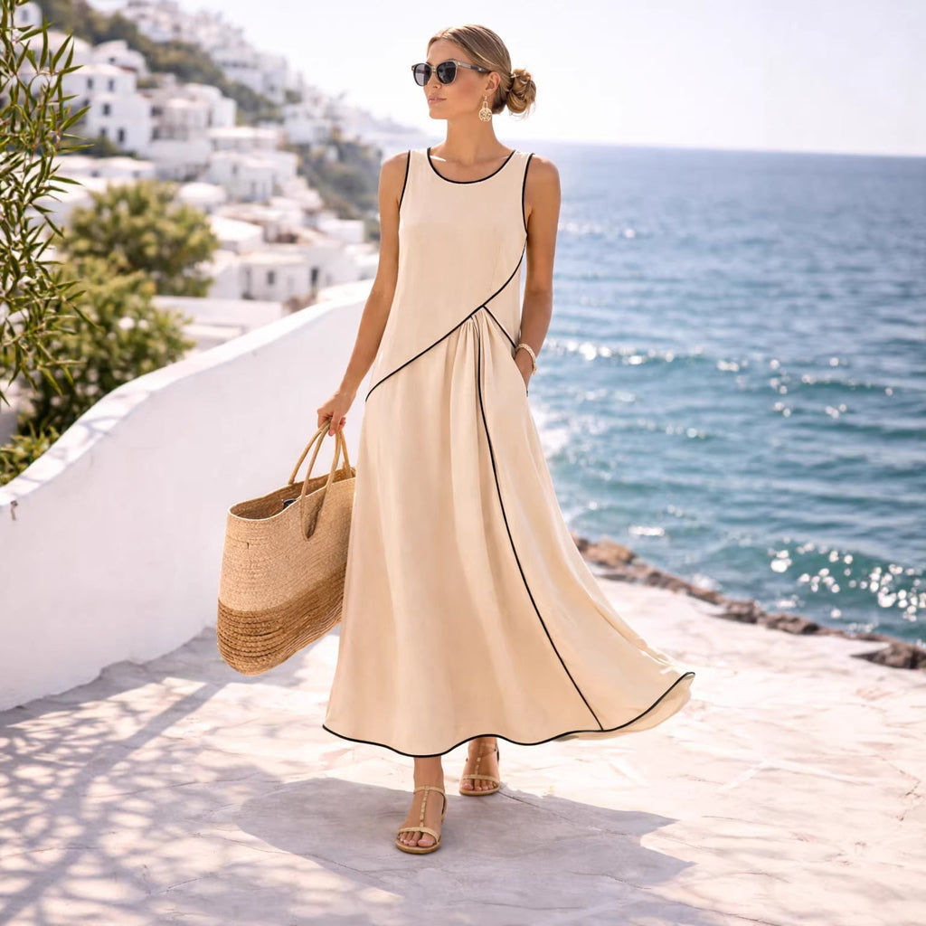 Mediterranean Contrast Color Vacation Dress – 7 Colors