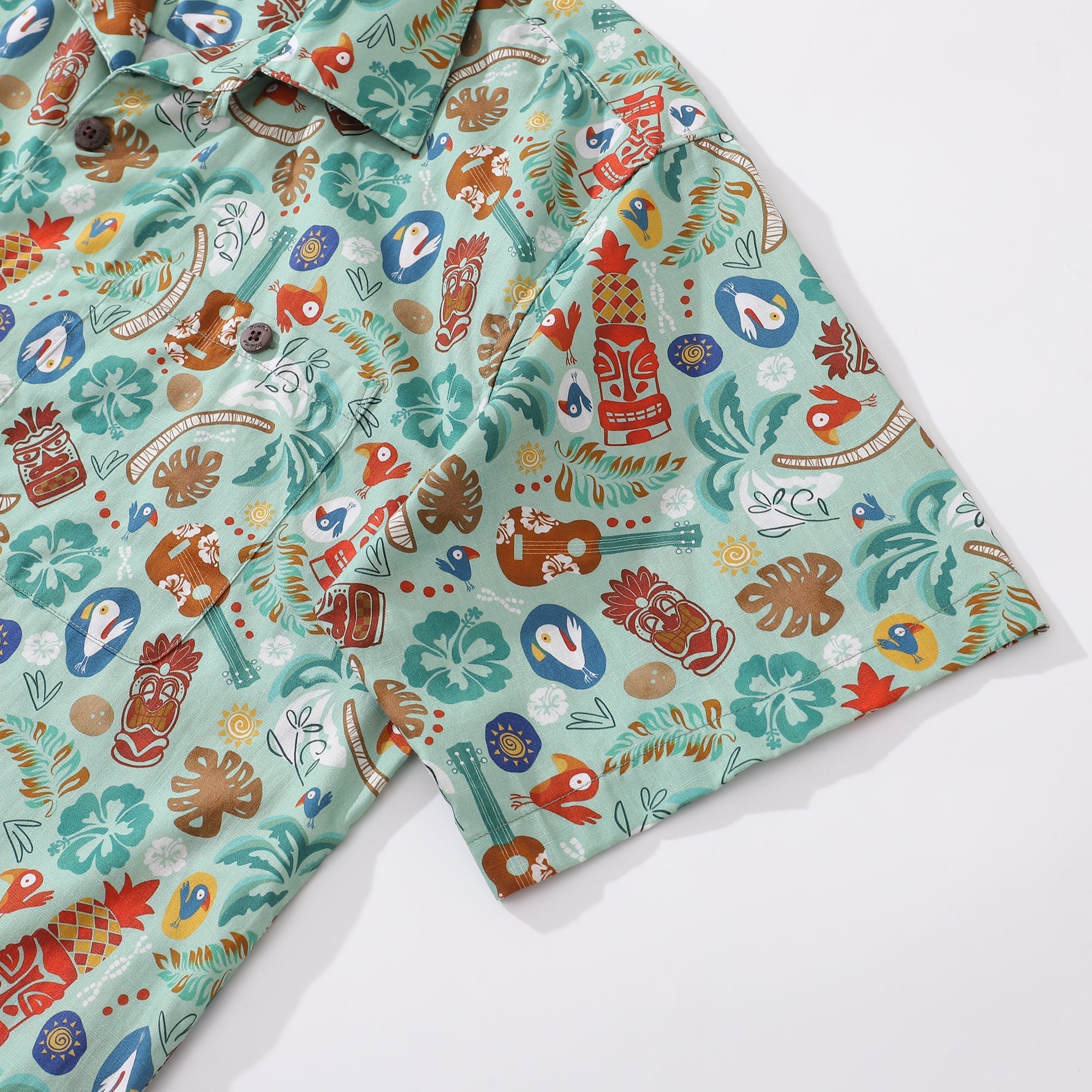 Hawaiian Shirt For Men TIKI Fiesta Print Shirt Camp Collar 100% Cotton