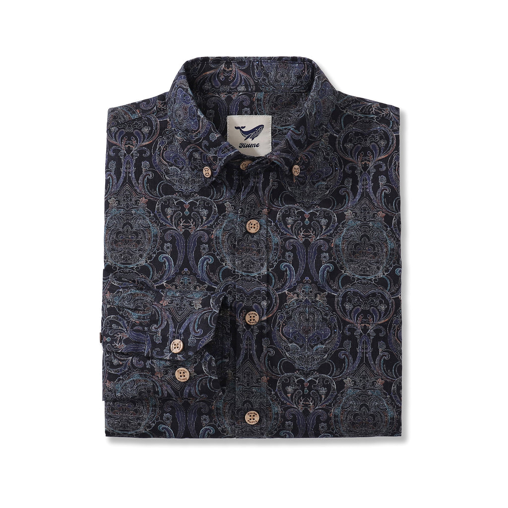 Men's Hawaiian Shirt Symmetrical Aesthetics Cotton Button-down Long Sleeve Aloha Shirt